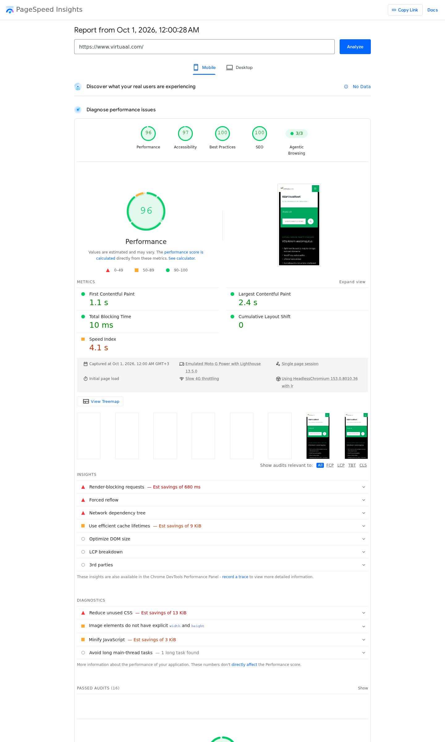 PageSpeed Insightsi tulemus: Virtuaal.com - mobiil