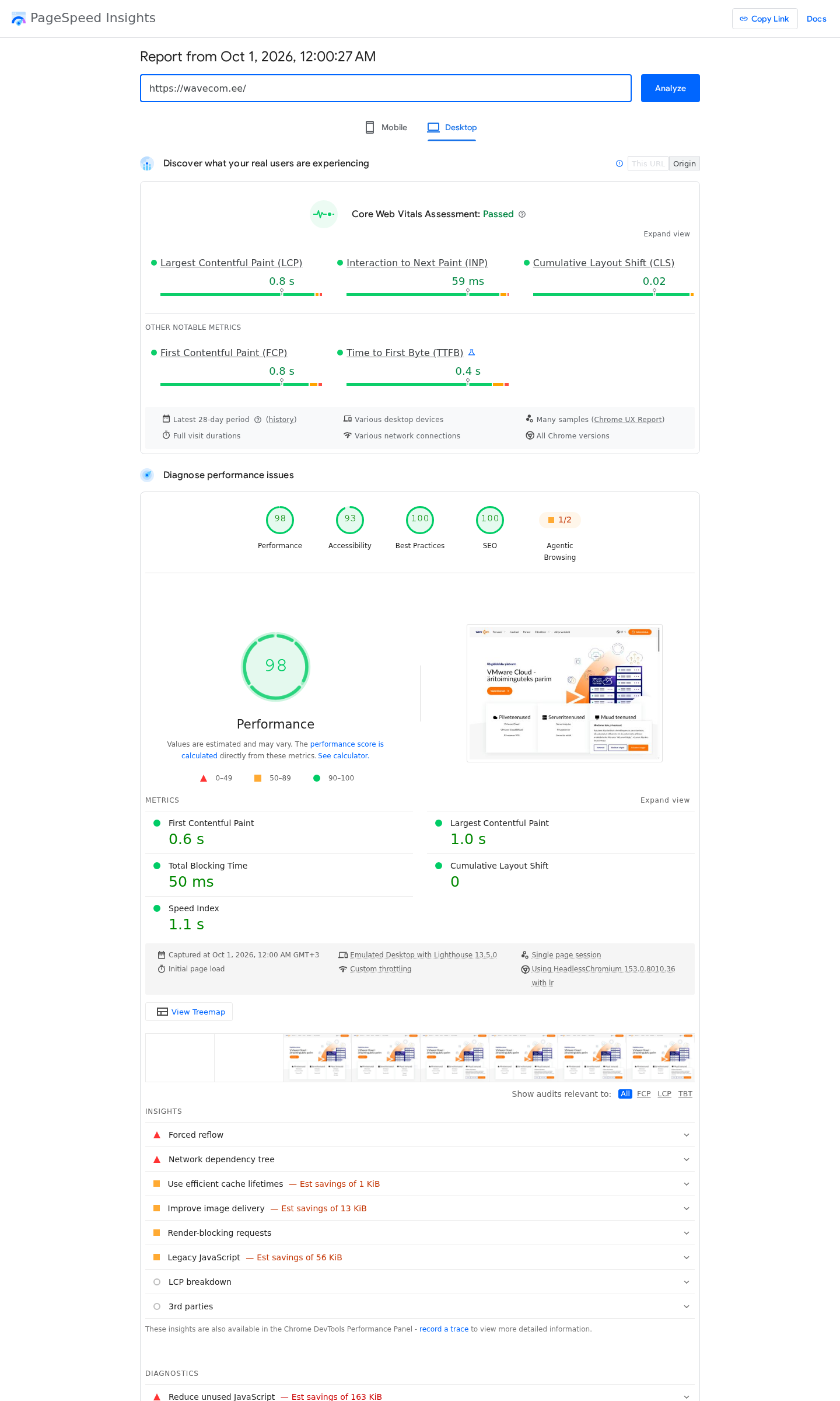 PageSpeed Insightsi tulemus: Wavecom - desktop