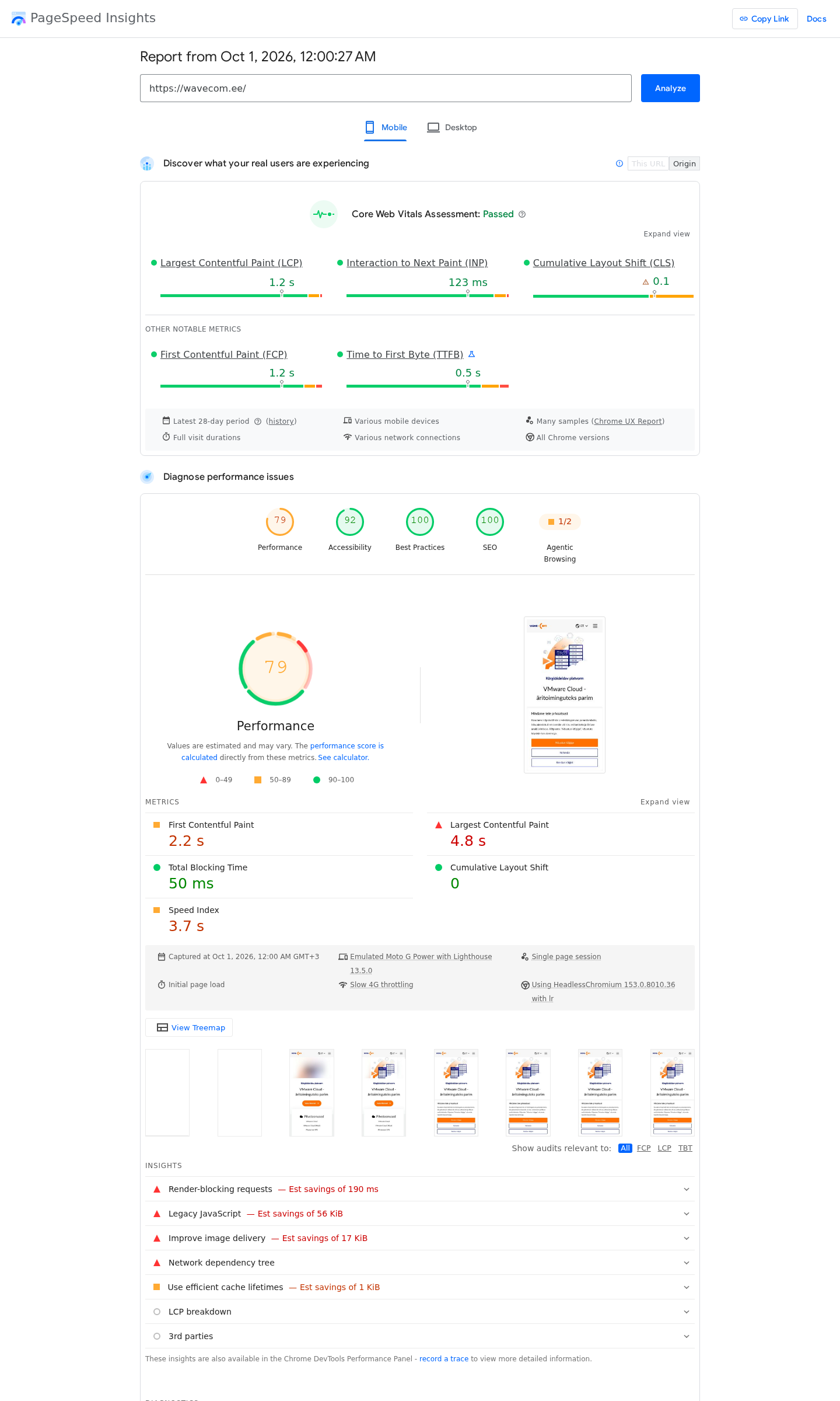 PageSpeed Insightsi tulemus: Wavecom - mobiil
